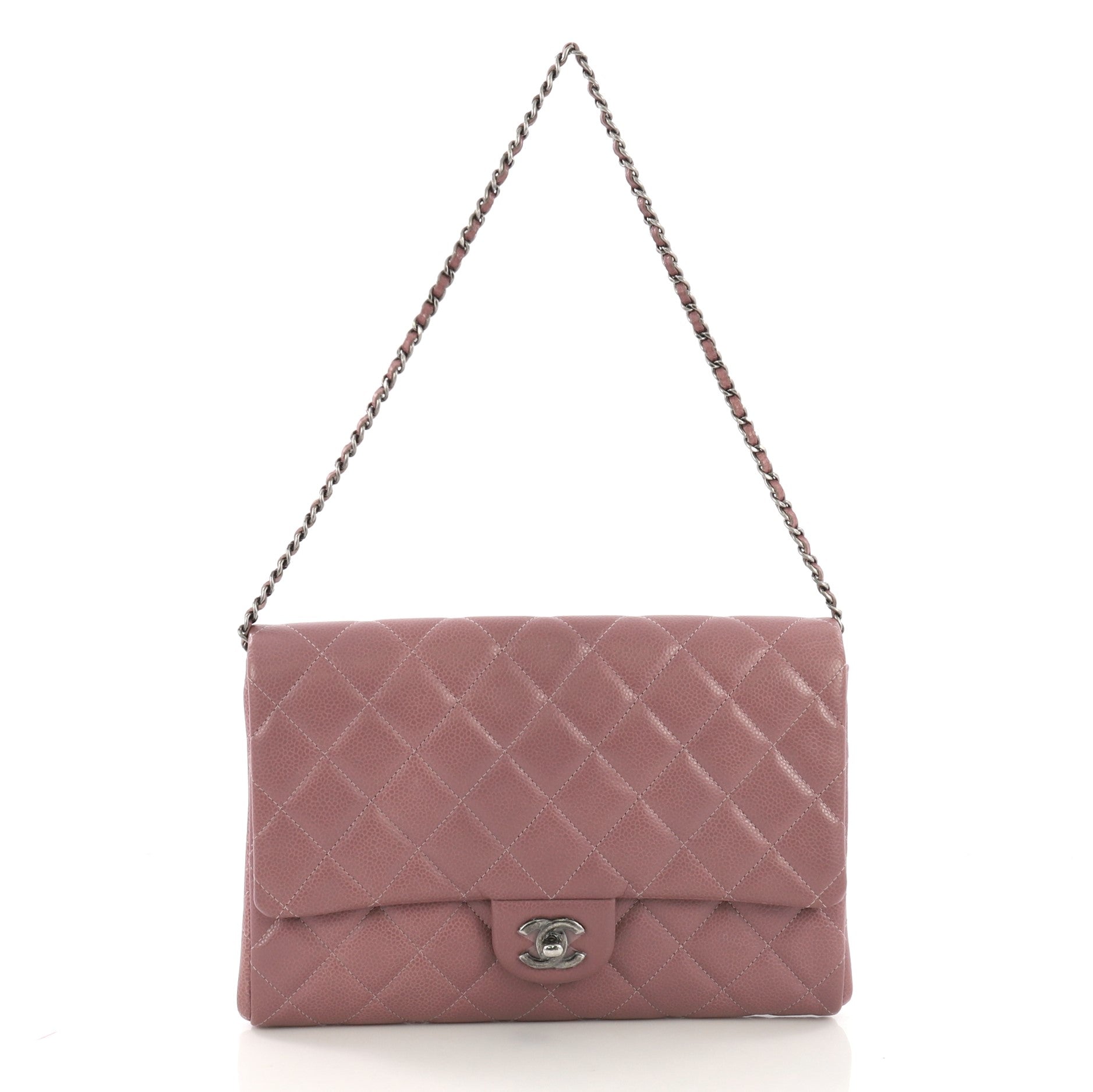 Clutch with Chain Quilted Caviar