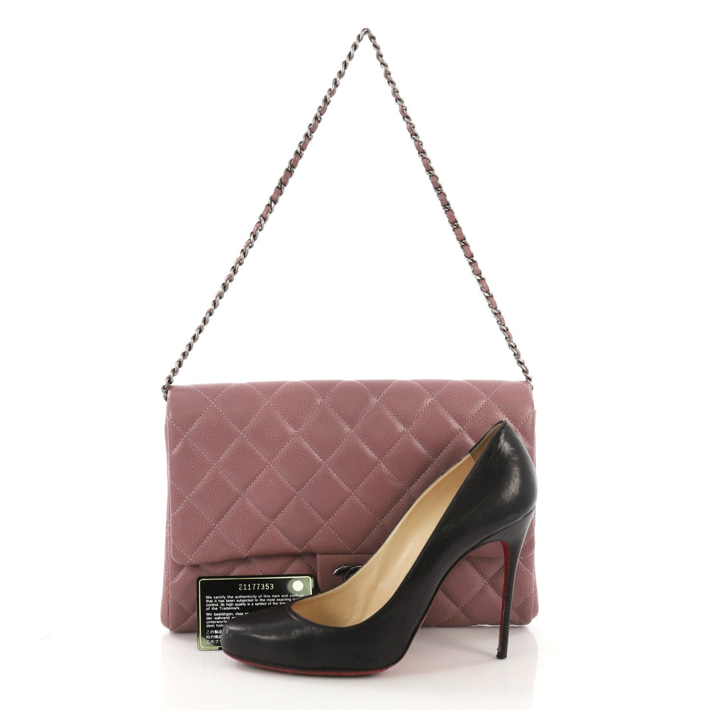 Clutch with Chain Quilted Caviar