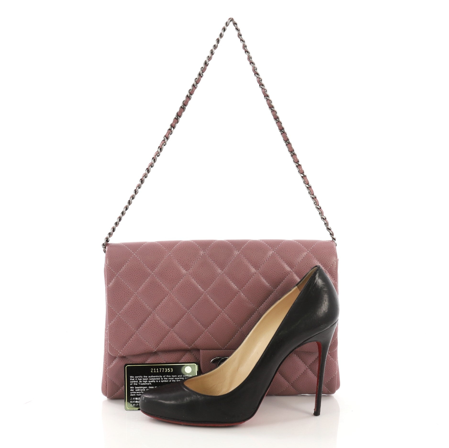 Clutch with Chain Quilted Caviar