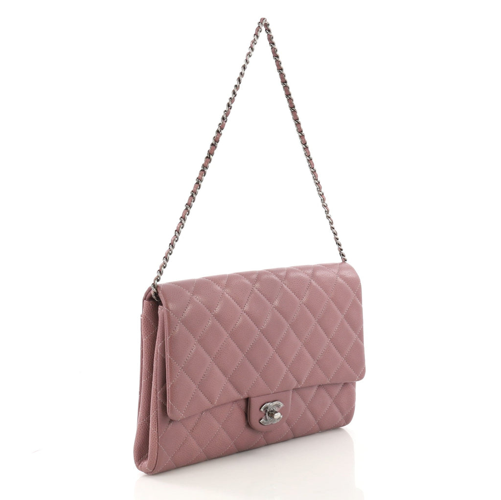 Clutch with Chain Quilted Caviar