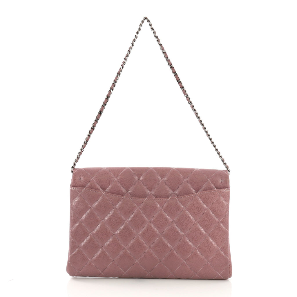 Clutch with Chain Quilted Caviar