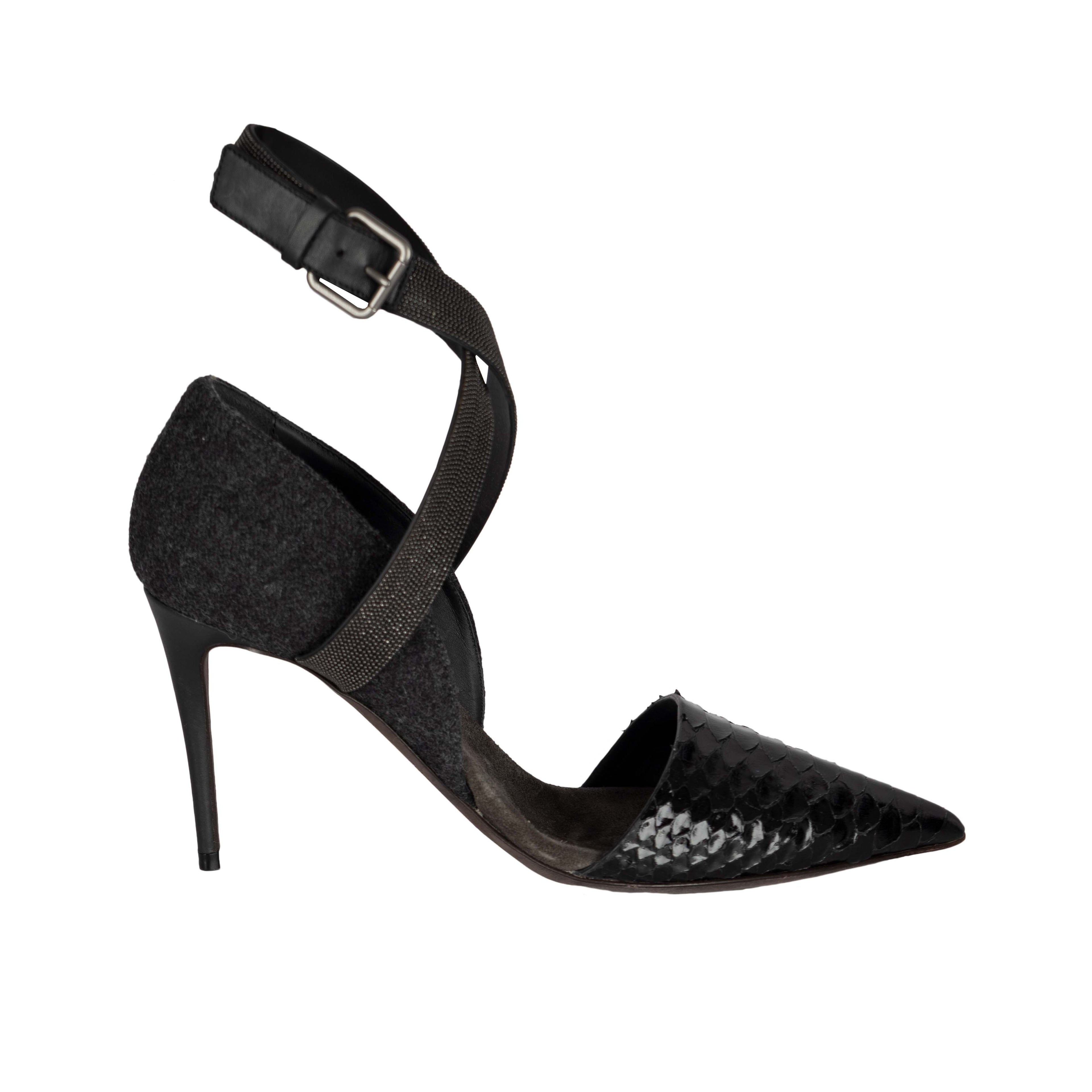 Women's Brunello Cucinelli Monili Beaded Ankle Strap Python Leather Pumps - '10s