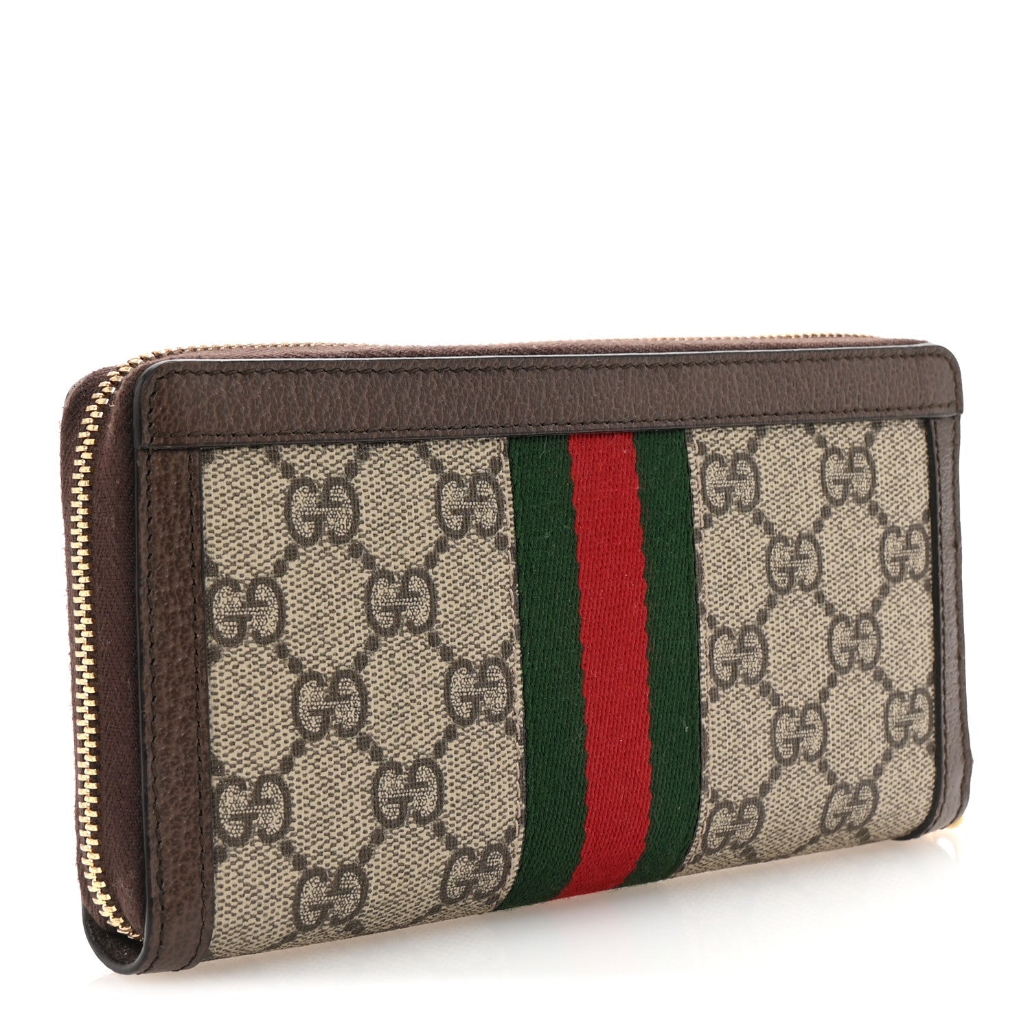 GG Supreme Monogram Web Ophidia Zip Around Wallet Brown