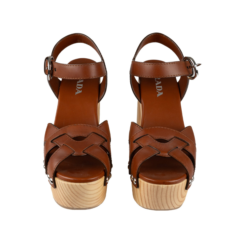 Women's Prada Wooden Platform Sandals - '10s