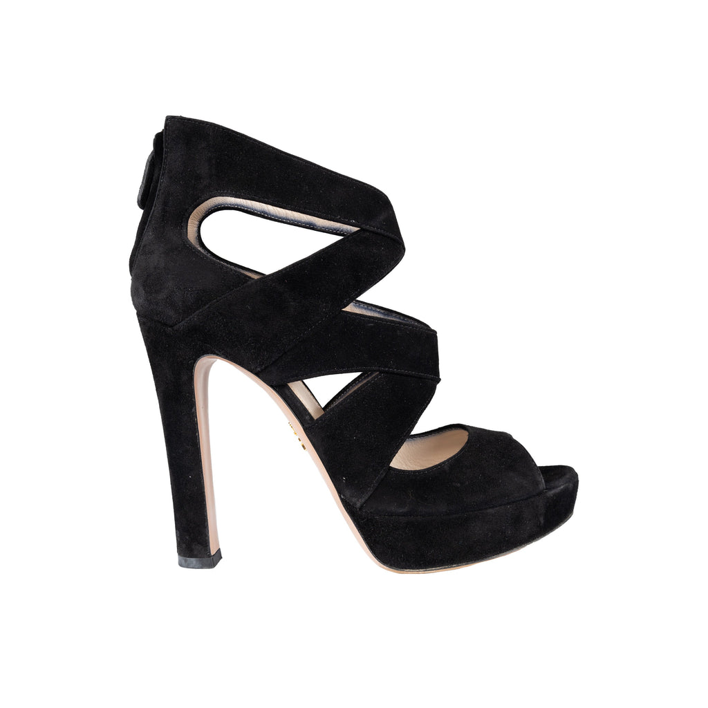 Women's Prada Suede Cut Out Open-toe Heels - '10s