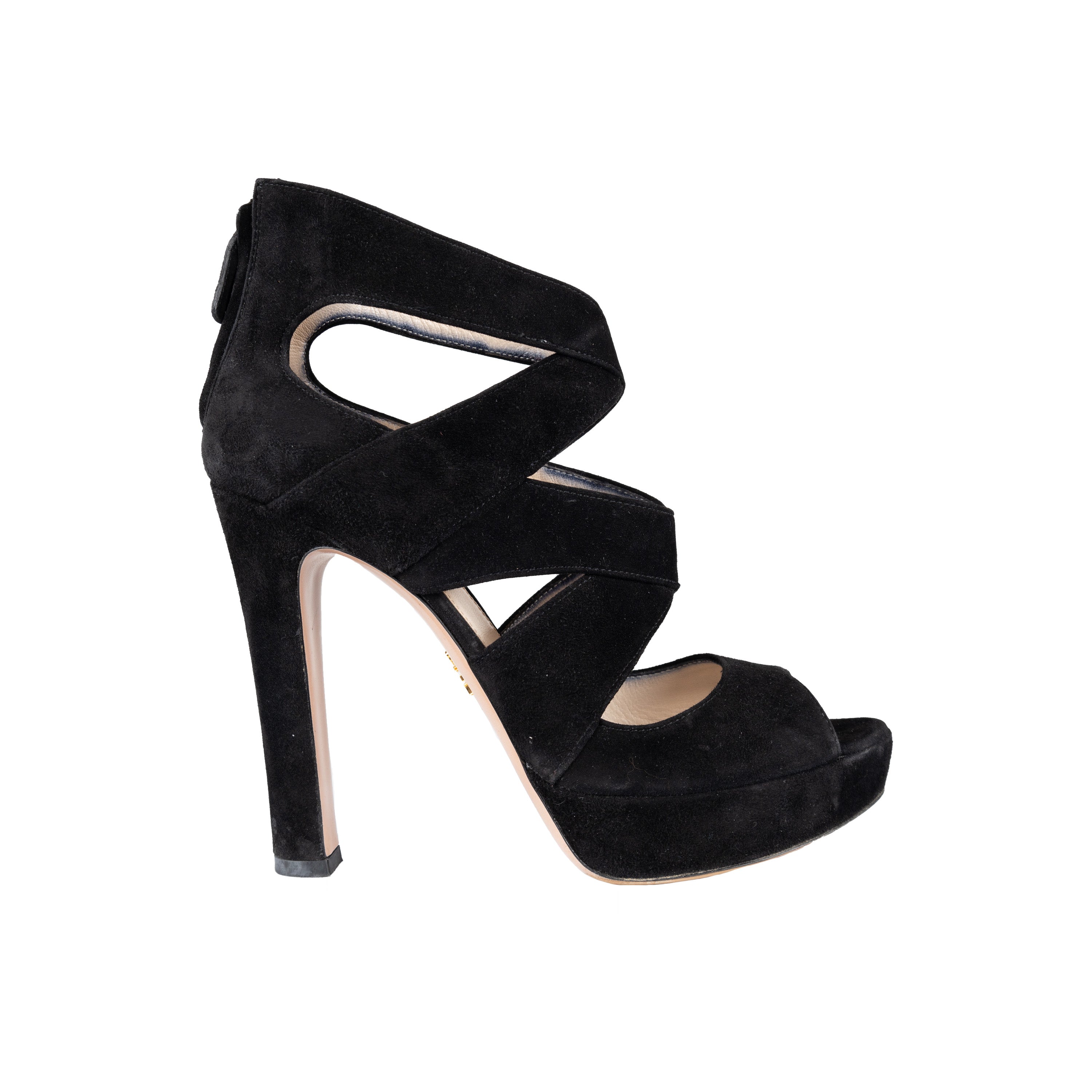 Women's Prada Suede Cut Out Open-toe Heels - '10s