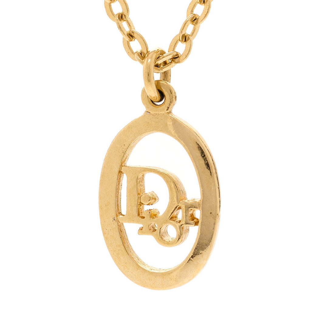 Metal CD Logo Oval Pendant Necklace Gold