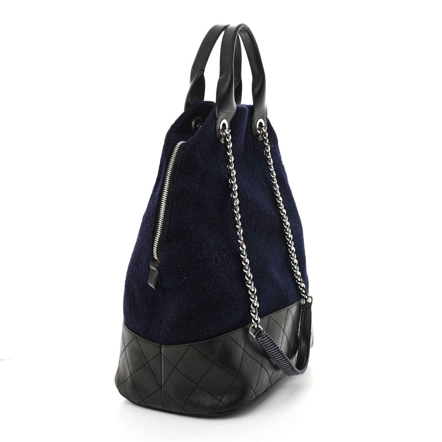 Wool Calfskin Embroidered Paris Hamburg Large Shopping Bag Blue