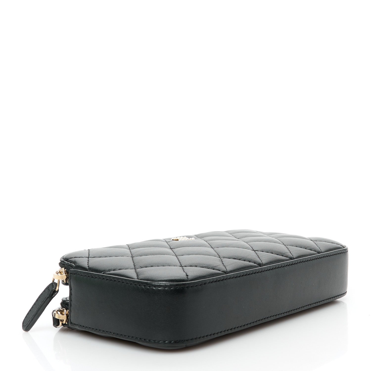 Lambskin Quilted Pearl Clutch With Chain Black