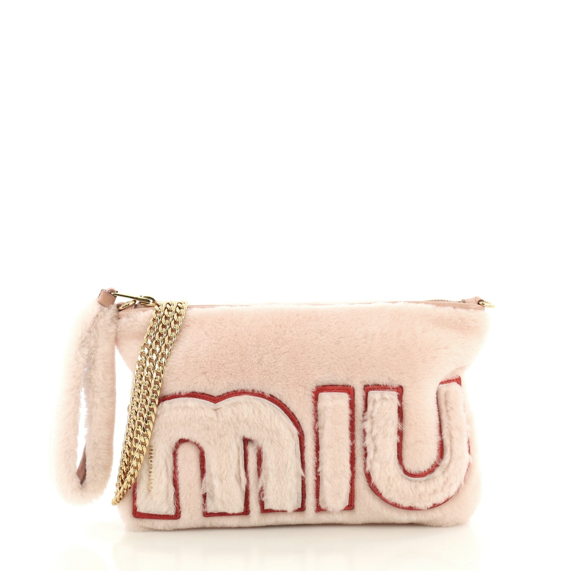 Logo Chain Clutch Shearling