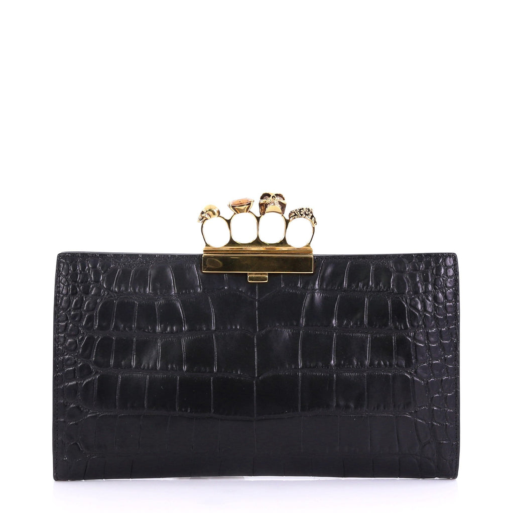 Flat Knuckle Clutch Crocodile Embossed Leather Medium