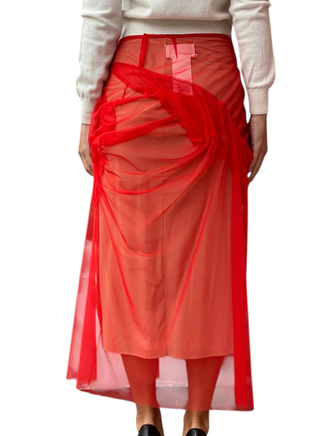Maison Margiela Red Tulle Overlay Midi Skirt - 40 / US 4