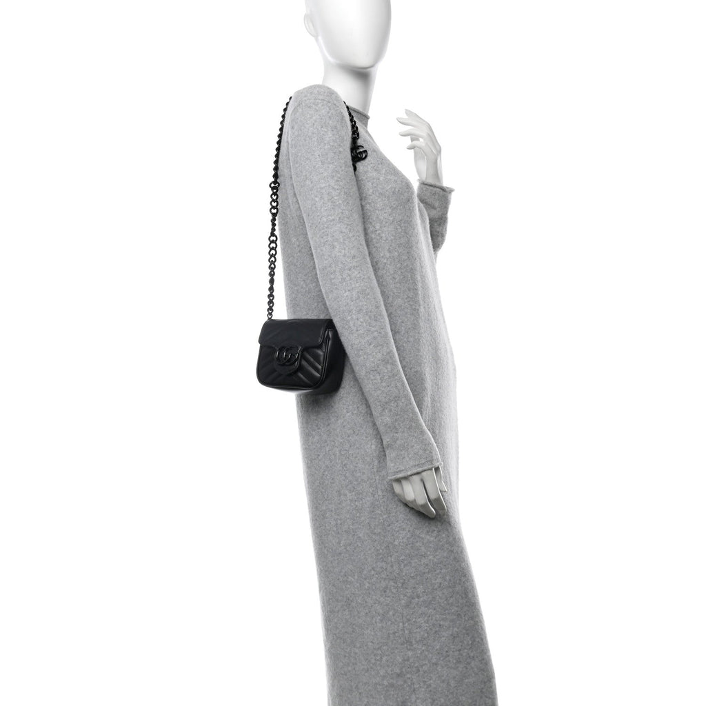 Calfskin Matelasse Monochrome GG Marmont Chain Mini Belt Bag Black