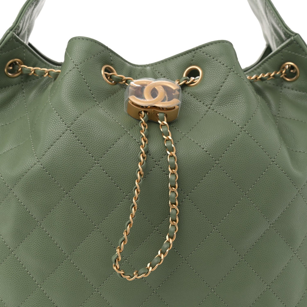 Caviar Quilted Medium Chanel 25 Handbag Khaki