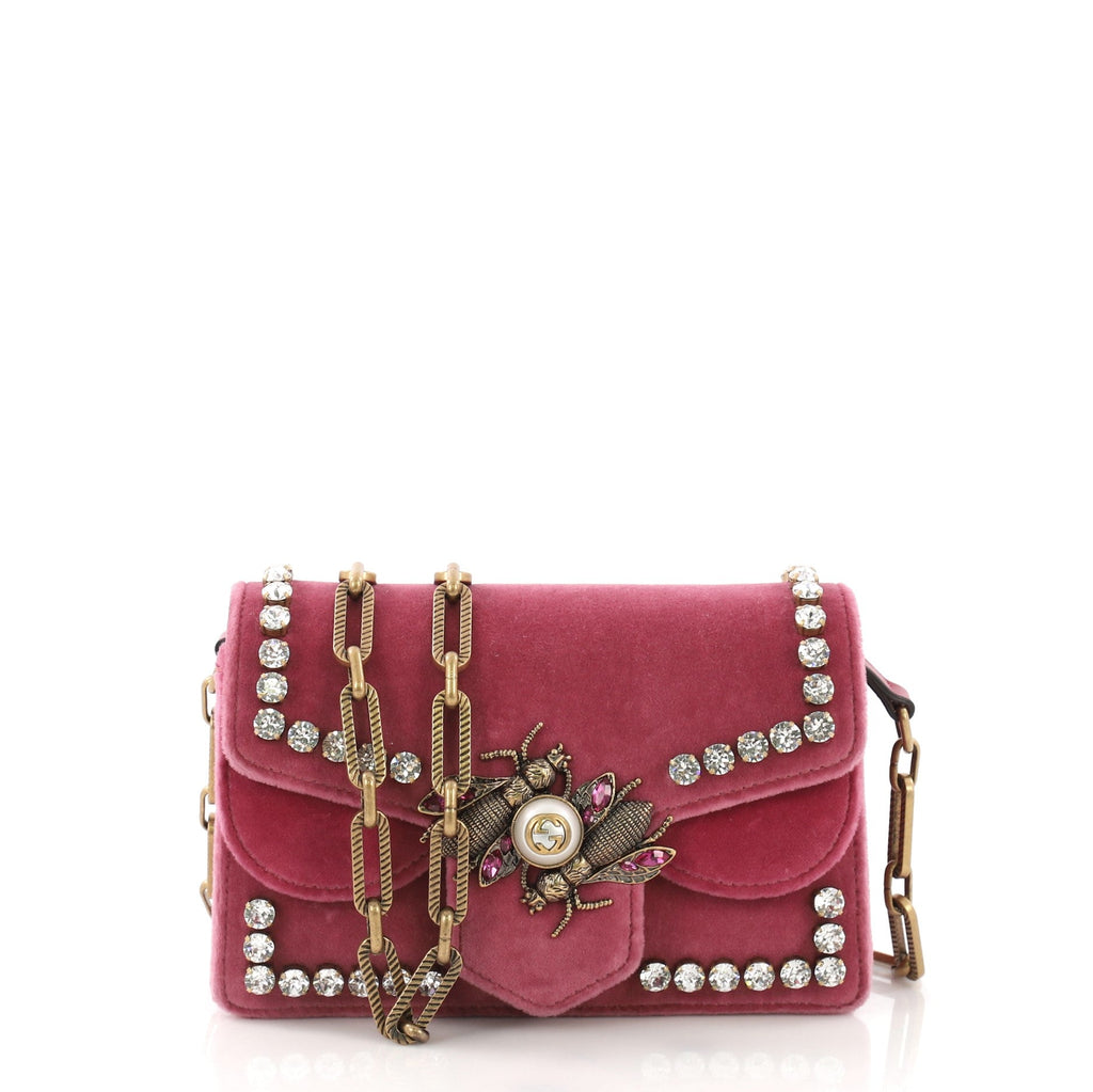 Broadway Pearly Bee Shoulder Bag Crystal Embellished Velvet Mini