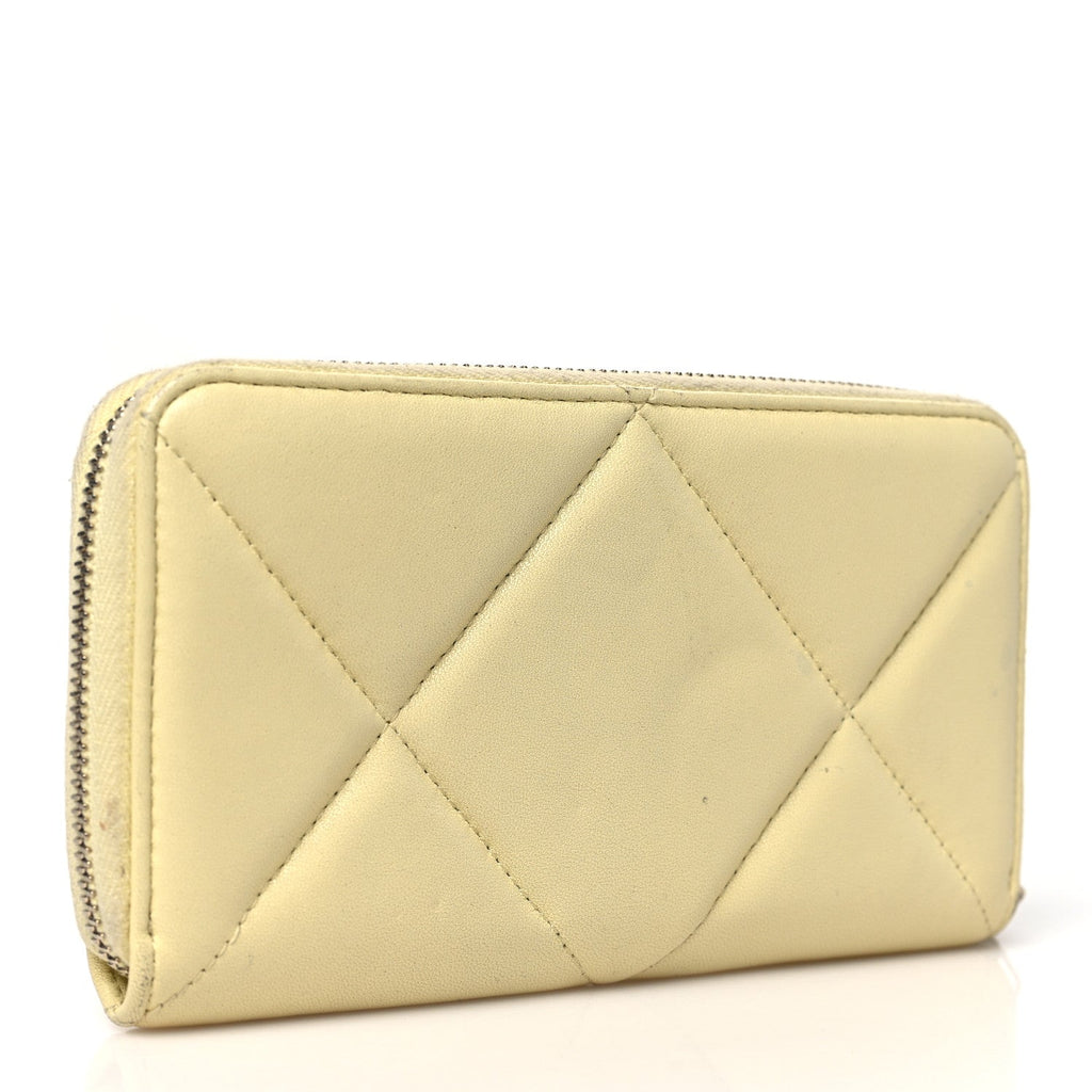Shiny Goatskin Quilted 19 Long Zipped Around Wallet Yellow