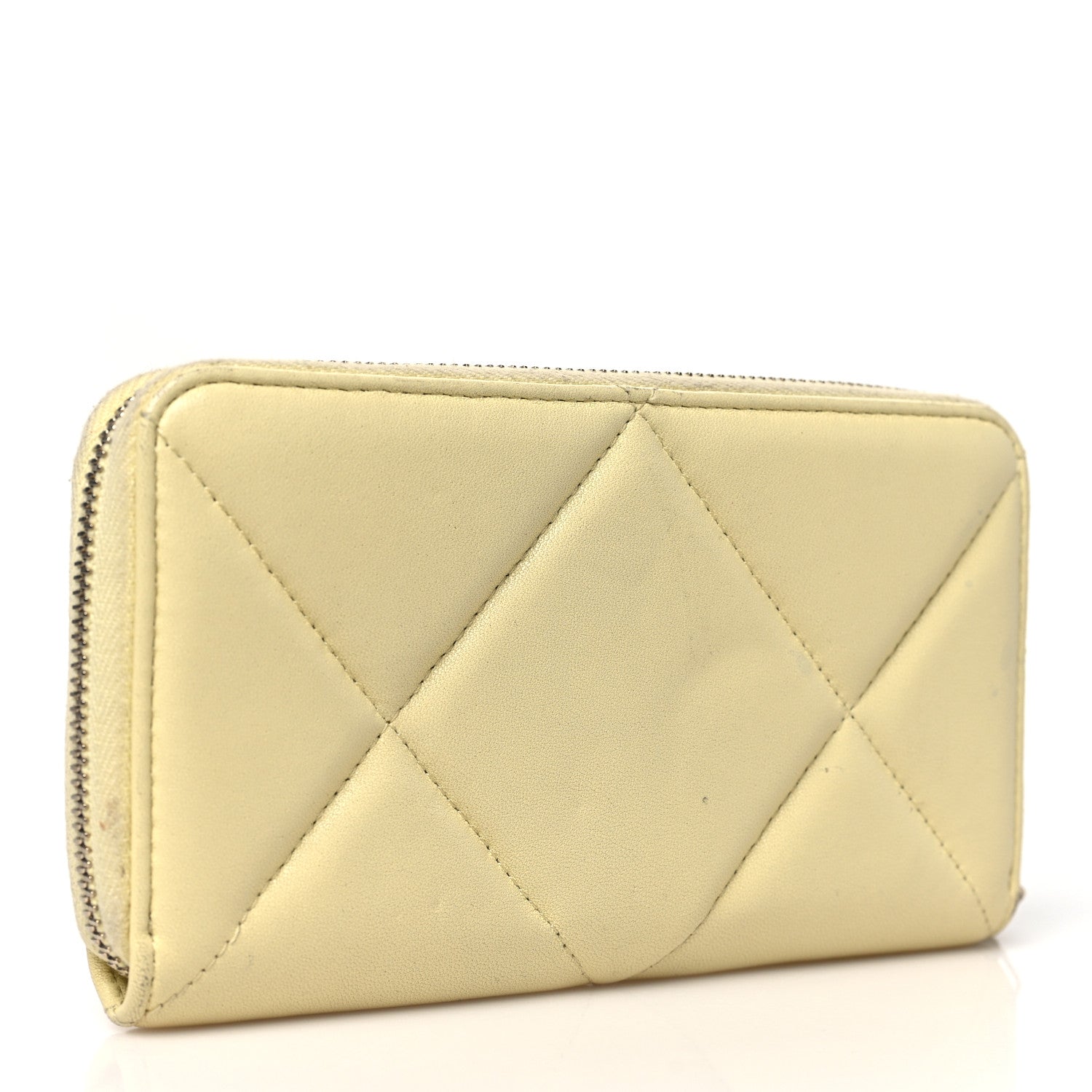 Shiny Goatskin Quilted 19 Long Zipped Around Wallet Yellow
