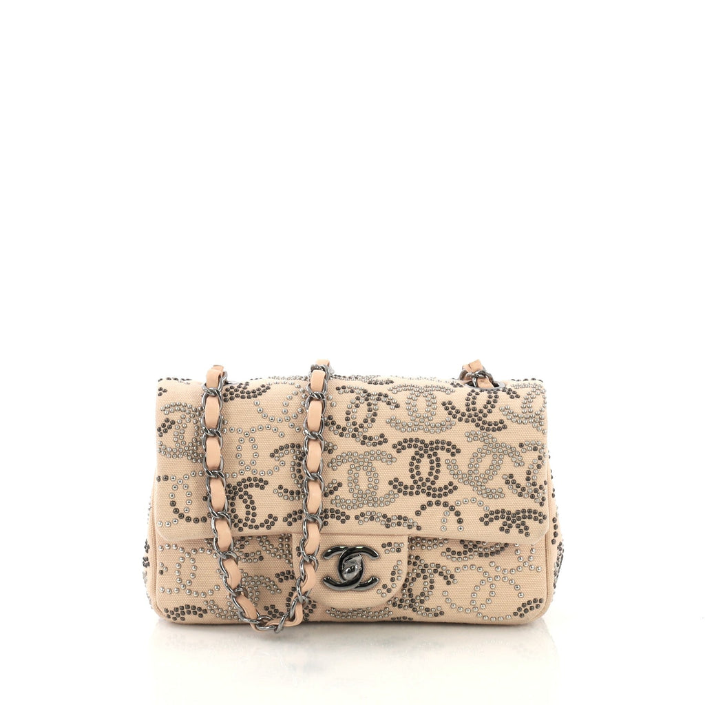 Classic Single Flap Bag CC Studded Canvas Mini