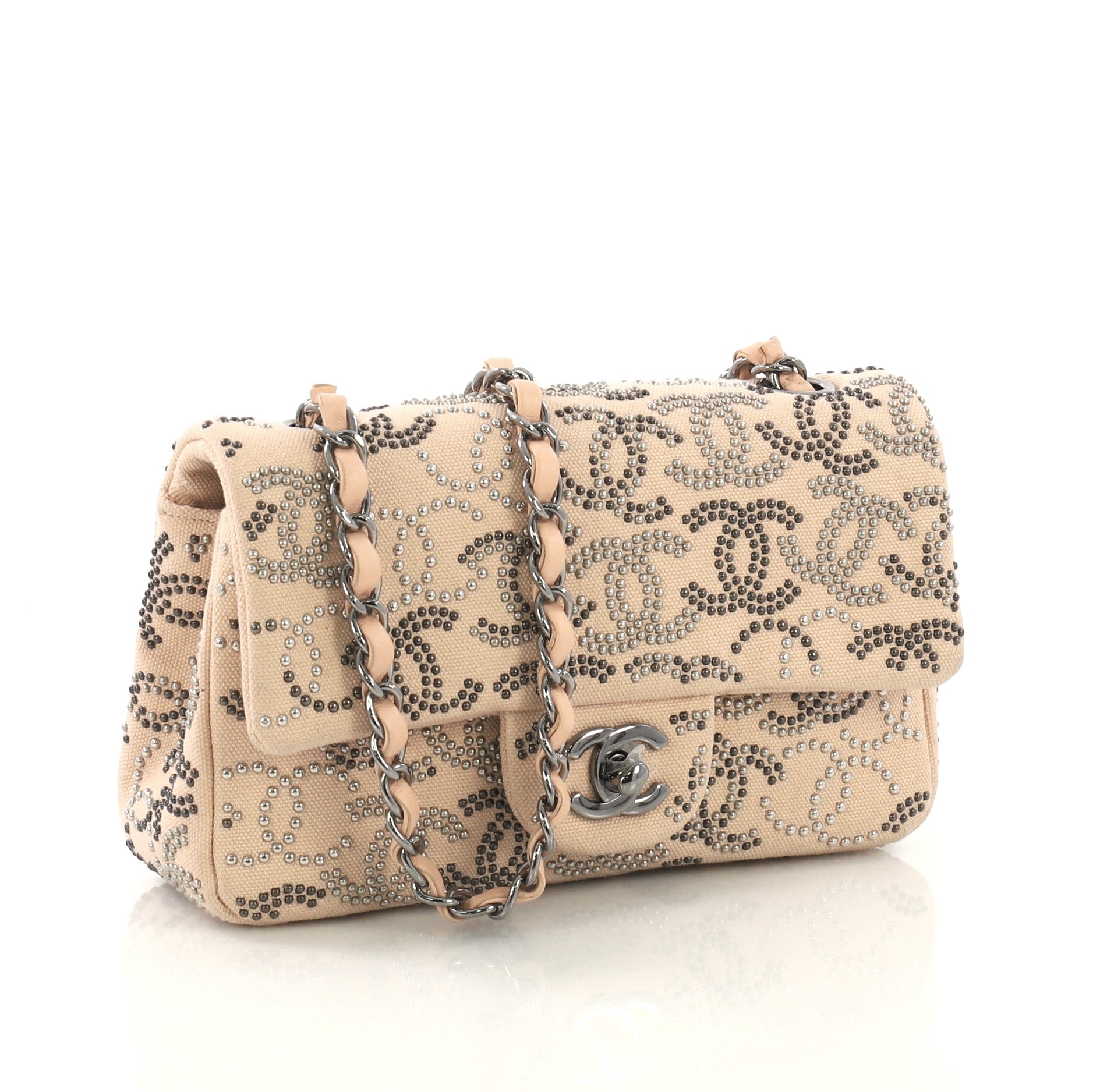 Classic Single Flap Bag CC Studded Canvas Mini