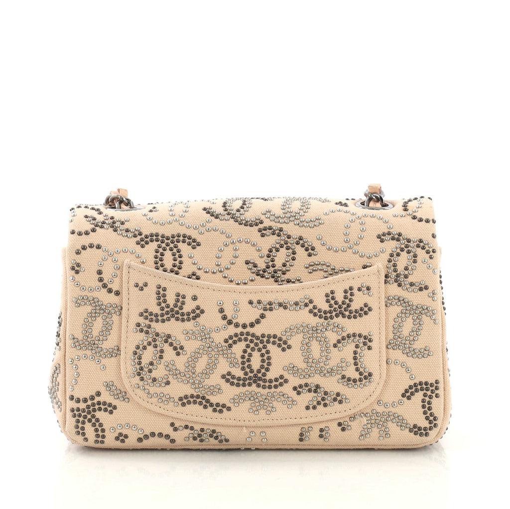 Classic Single Flap Bag CC Studded Canvas Mini