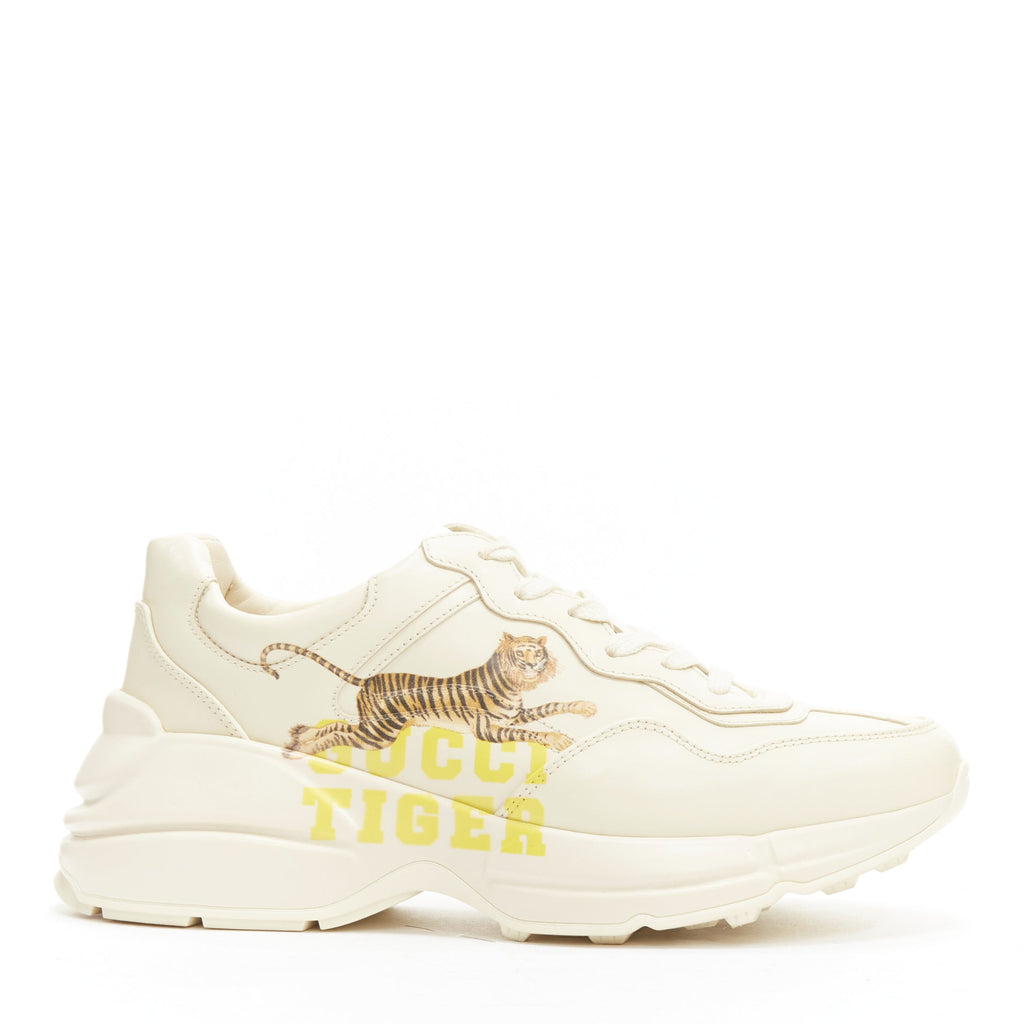 Women's Gucci Rhyton tiger print leather panelled chunky dad sneakers