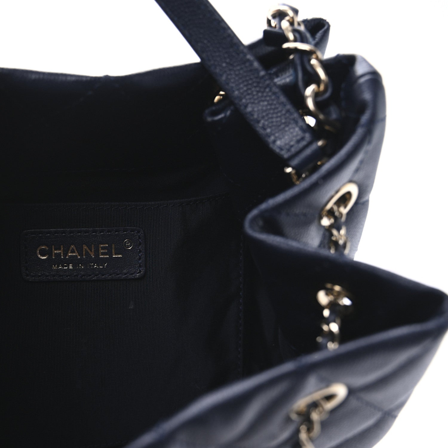 Caviar Quilted Large Rolled Up Bucket Drawstring Bag Navy