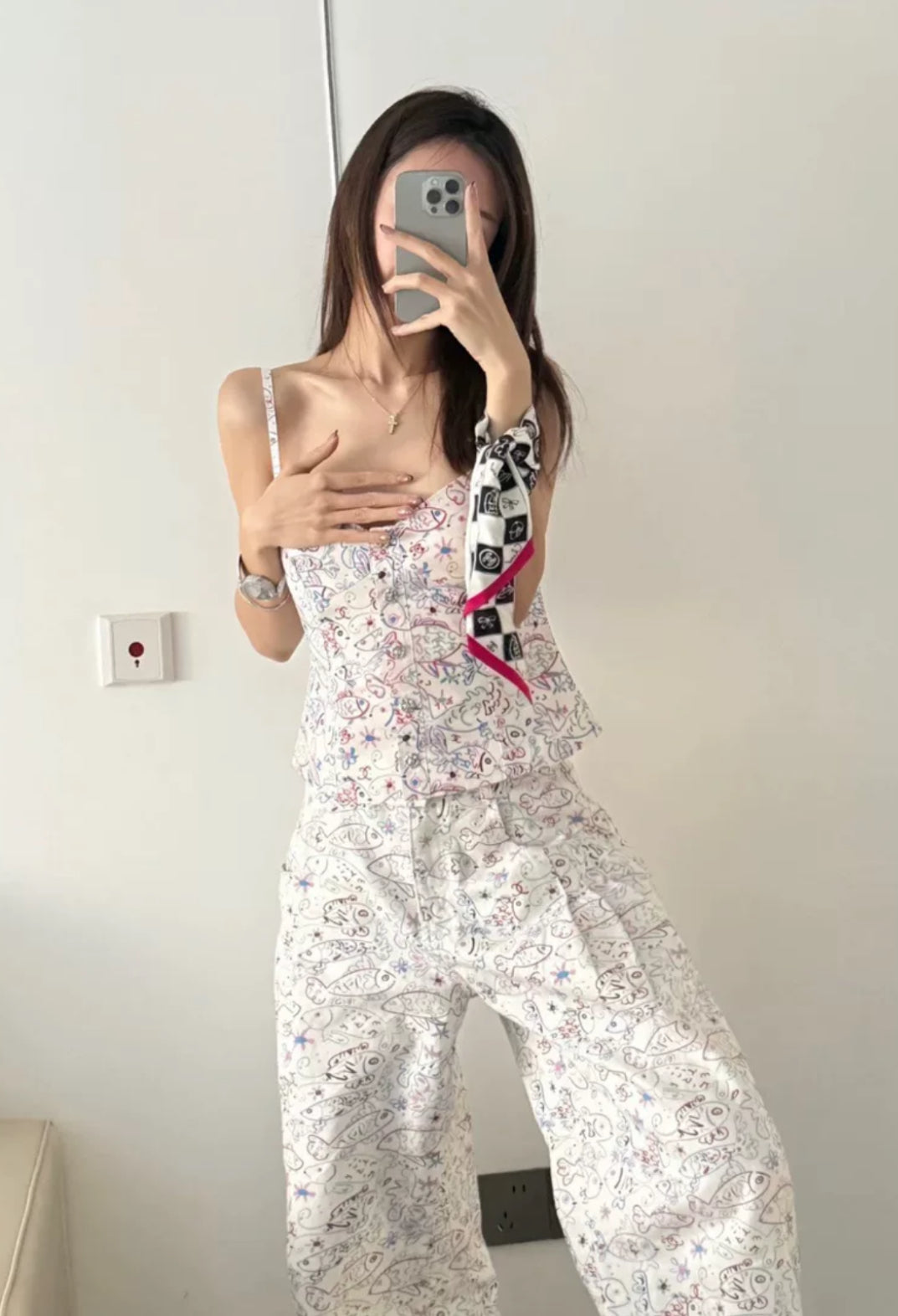 Chanel 25C TOP Printed Silk Faille Ecru & Multicolor