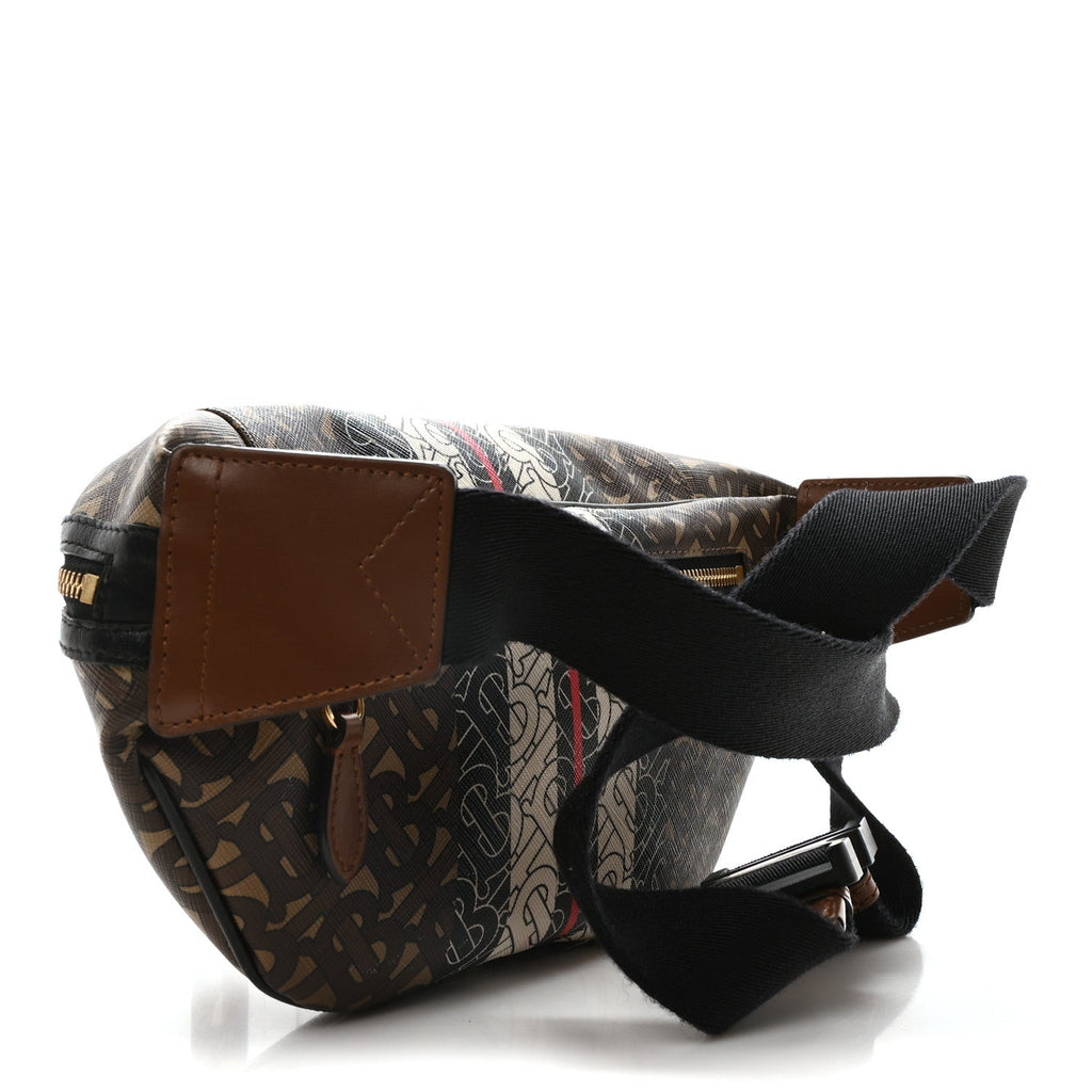 E-Canvas Monogram Stripe Medium Sonny Bum Bag Bridle Brown