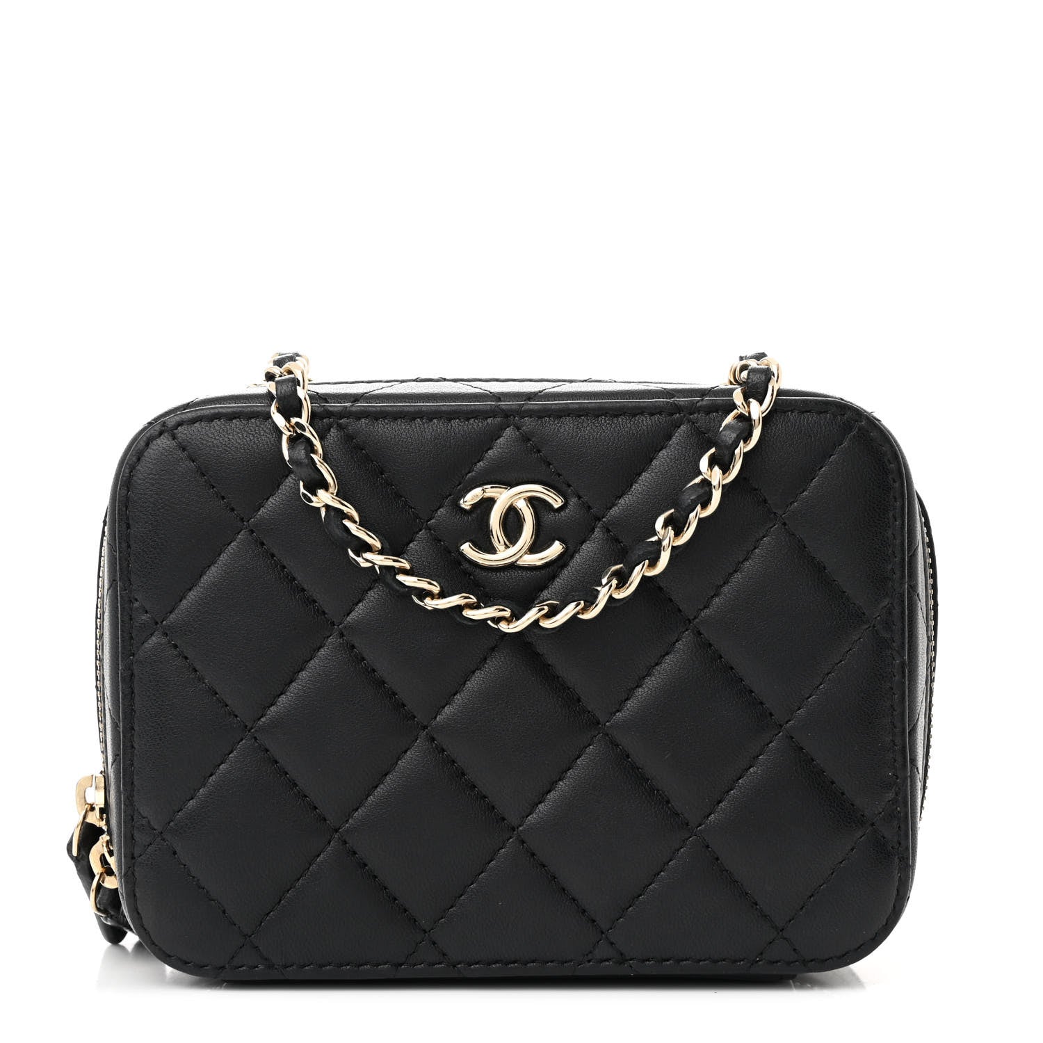 Lambskin Quilted Small Trendy CC Camera Case With Chain Black