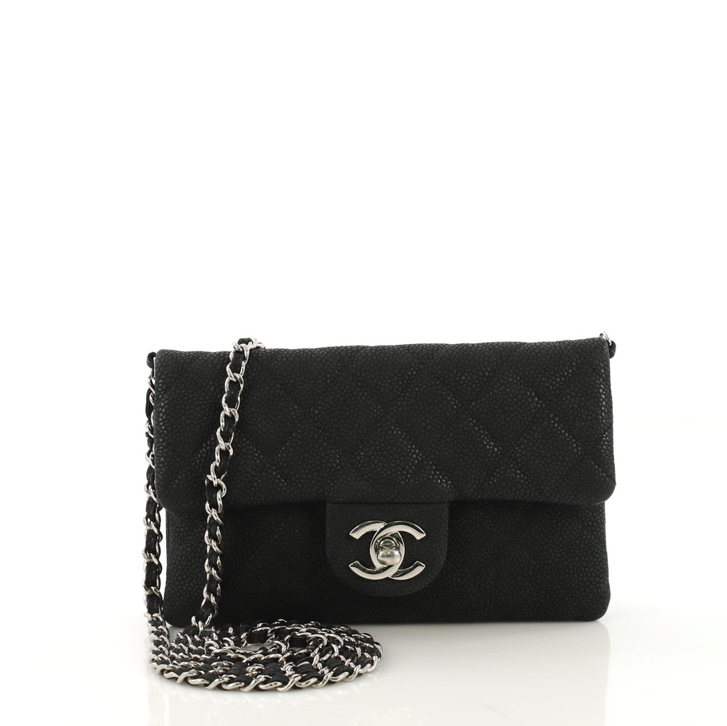CC Chain Zip Flap Bag Quilted Matte Caviar Mini
