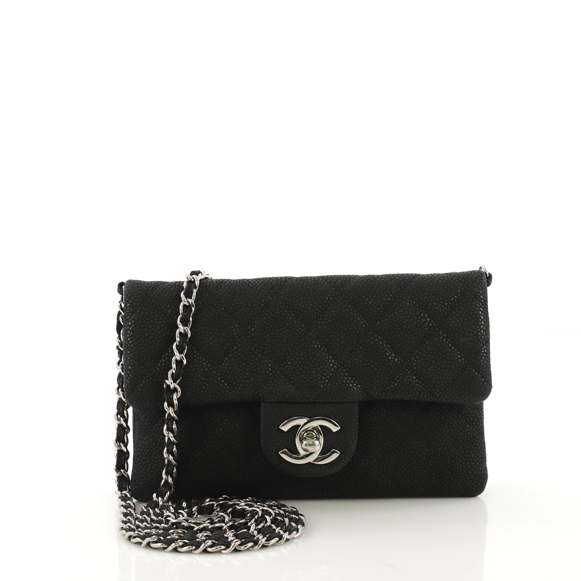 CC Chain Zip Flap Bag Quilted Matte Caviar Mini
