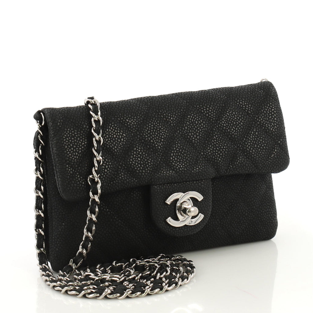 CC Chain Zip Flap Bag Quilted Matte Caviar Mini