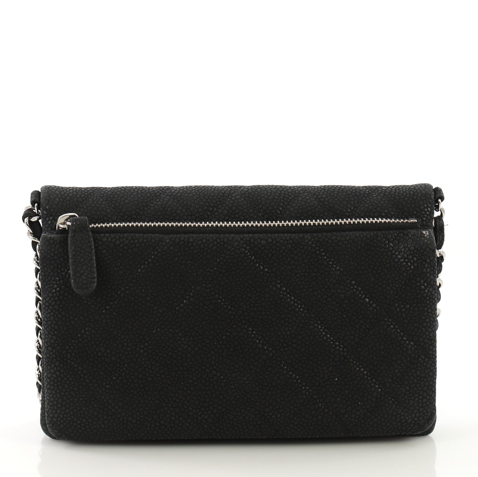CC Chain Zip Flap Bag Quilted Matte Caviar Mini