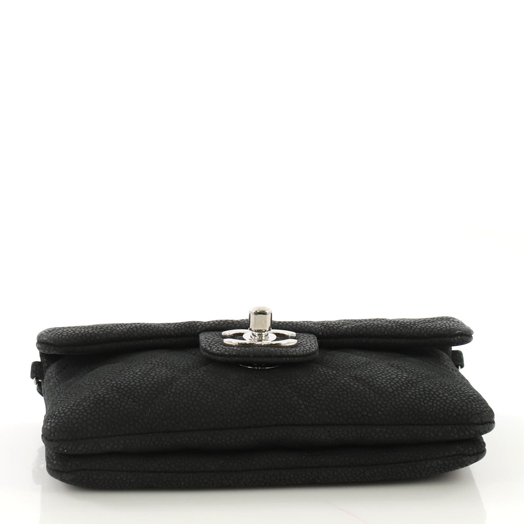 CC Chain Zip Flap Bag Quilted Matte Caviar Mini