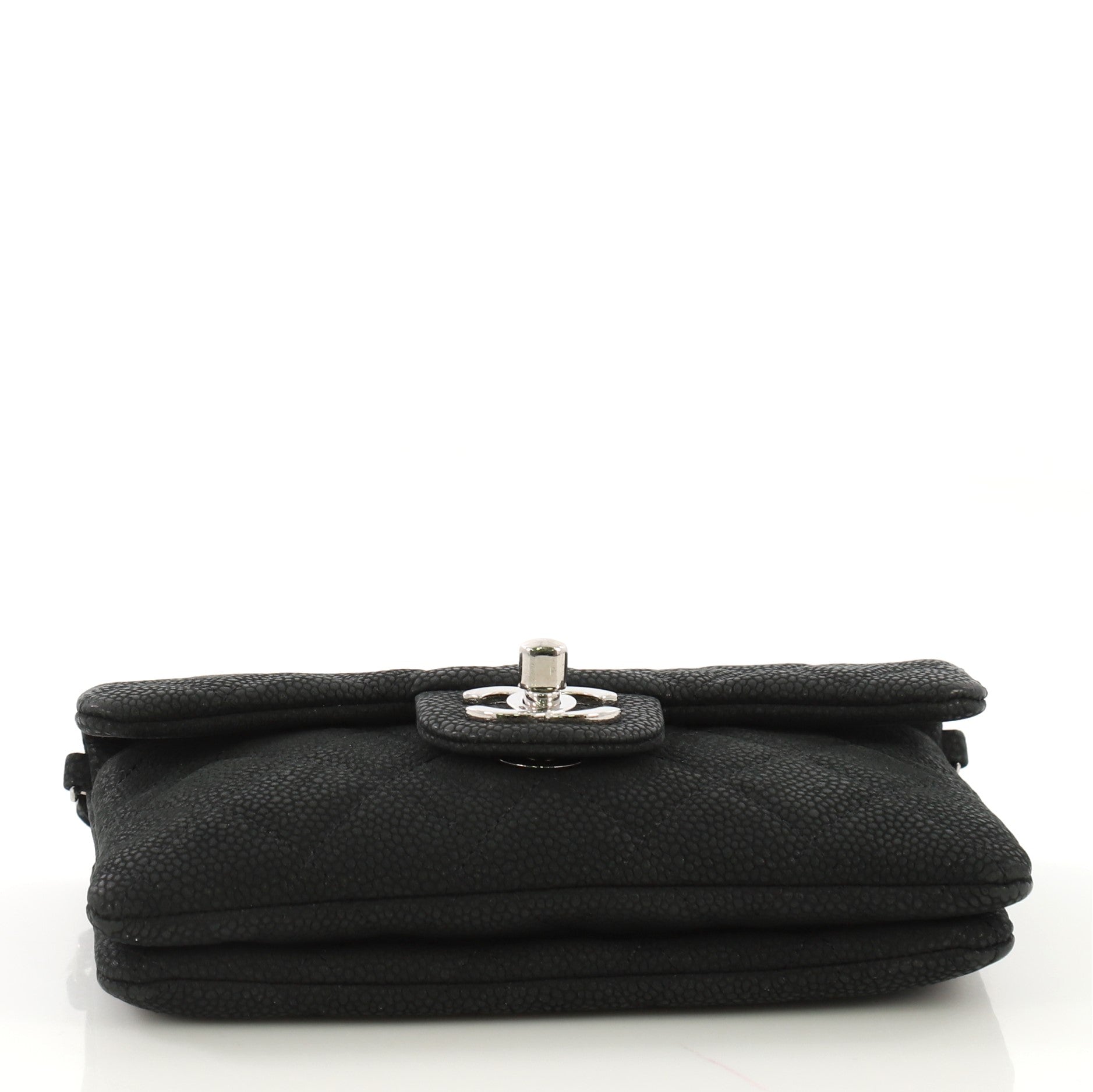 CC Chain Zip Flap Bag Quilted Matte Caviar Mini