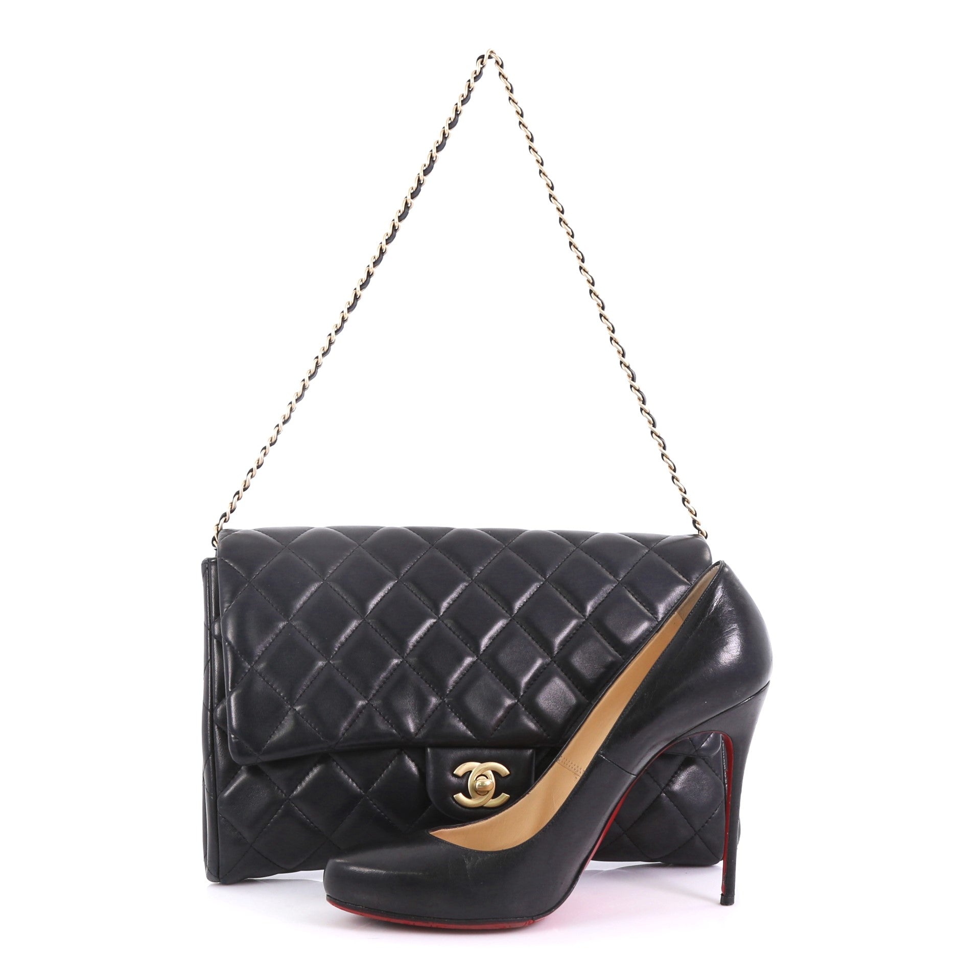 Clutch with Chain Quilted Lambskin