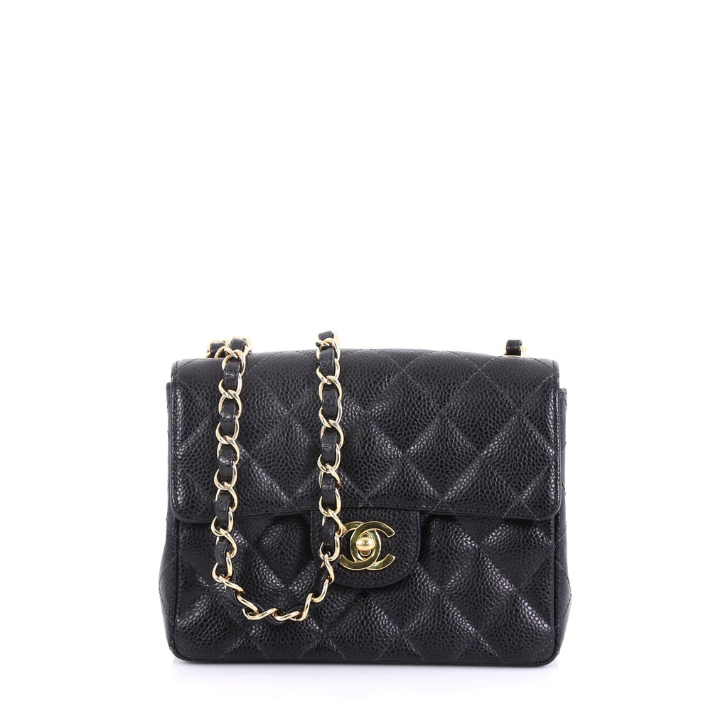 Vintage Square Classic Single Flap Bag Quilted Caviar Mini