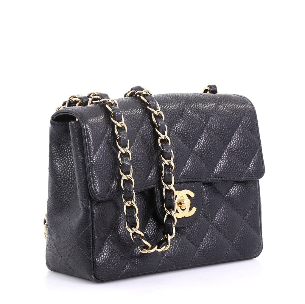 Vintage Square Classic Single Flap Bag Quilted Caviar Mini
