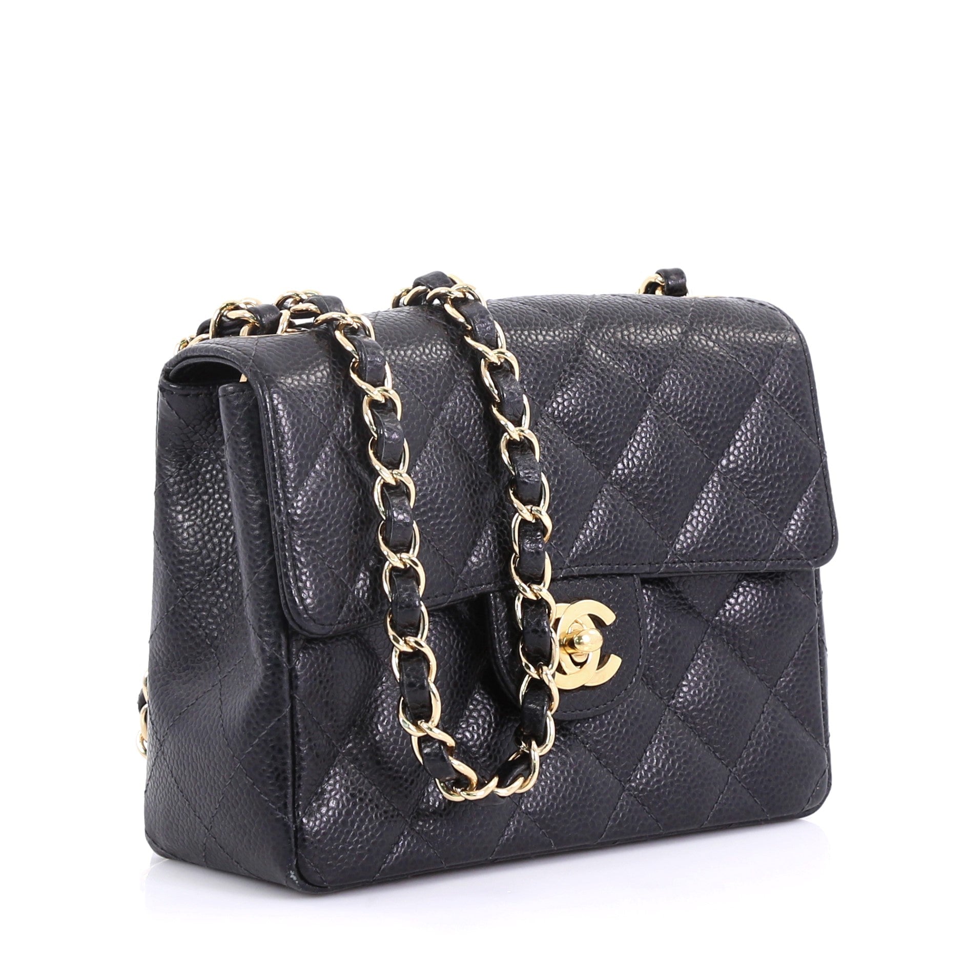 Vintage Square Classic Single Flap Bag Quilted Caviar Mini