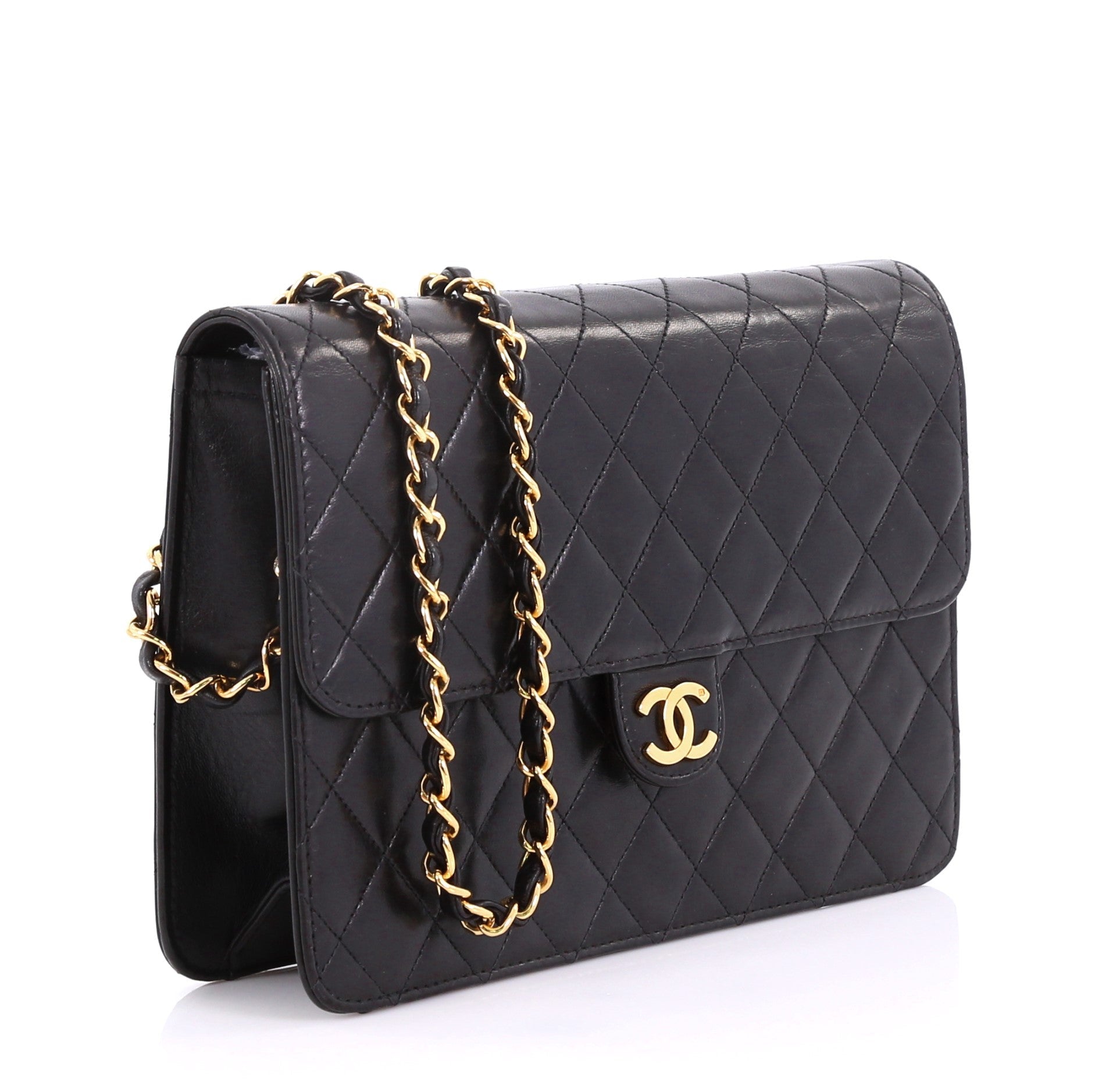Vintage Clutch with Chain Quilted Leather Medium