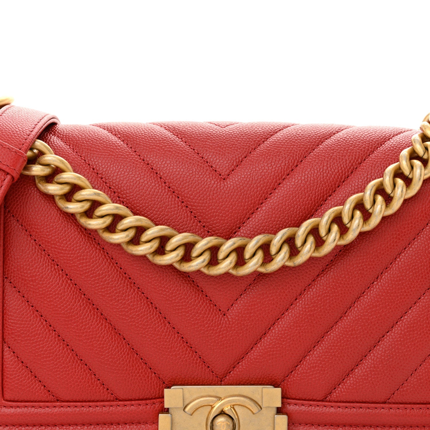 Caviar Chevron Quilted Medium Boy Flap Red