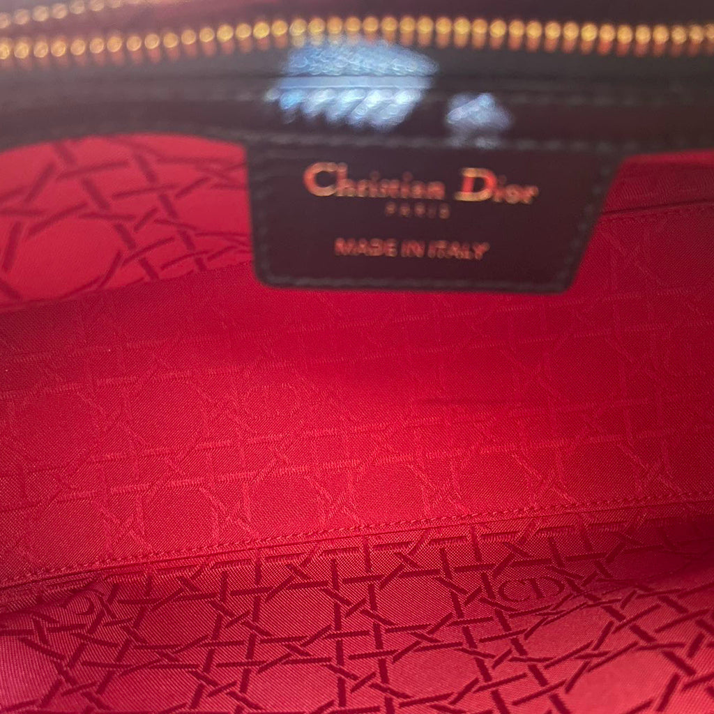 Christian Dior Black Medium Lady Dior Bag in Cannage Lambskin Leather with Gold Hardware