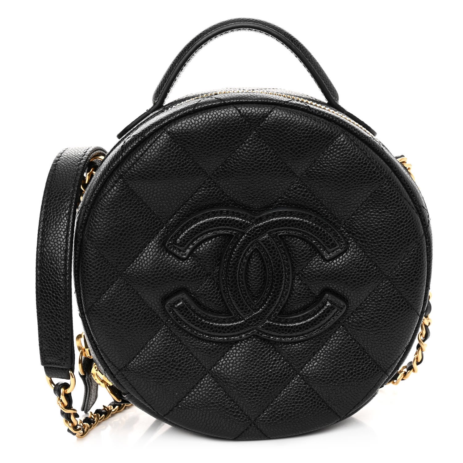 Caviar Quilted Small Round Vanity With Chain Black