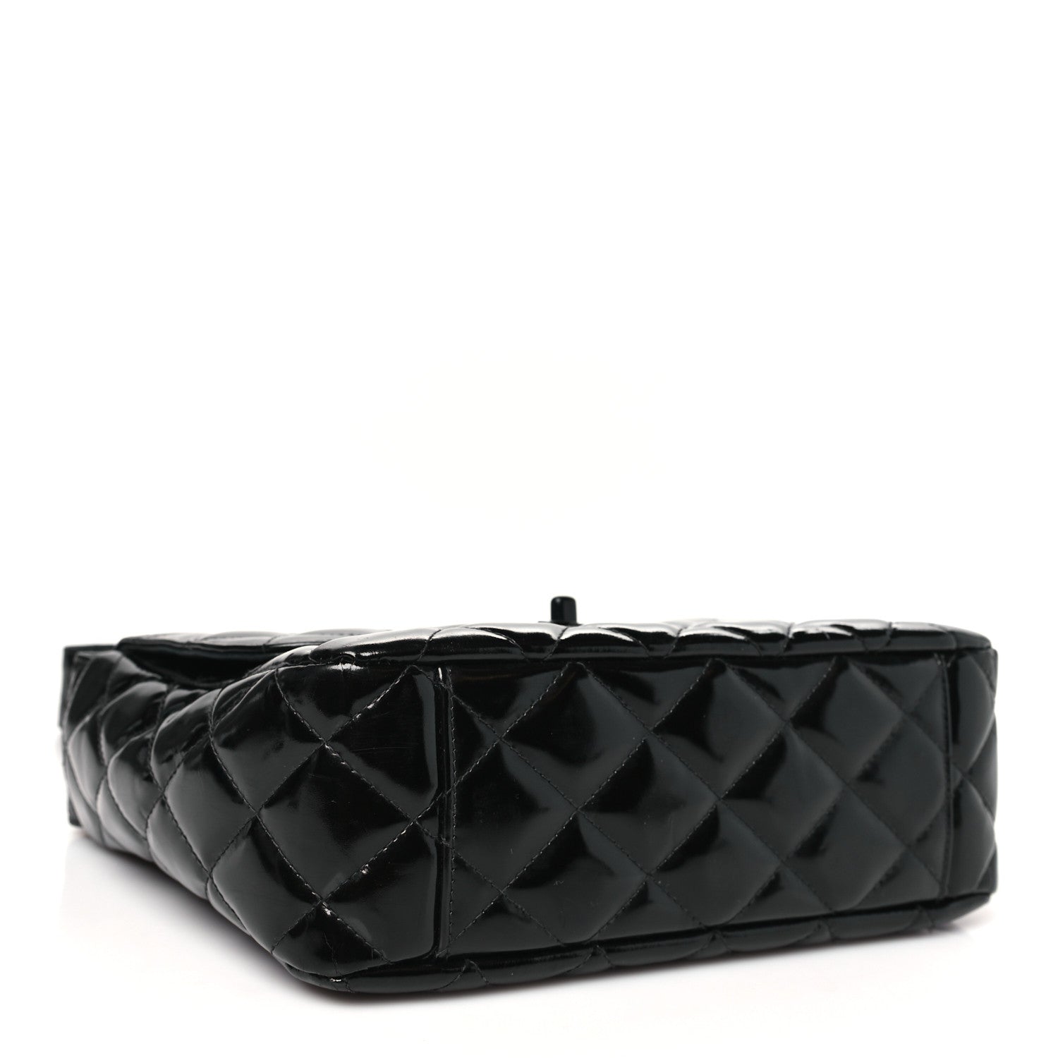 Patent Quilted Shoulder Flap Bag Black