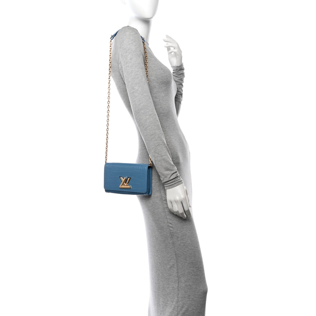 Crocodile Twist Chain Wallet Bleuet