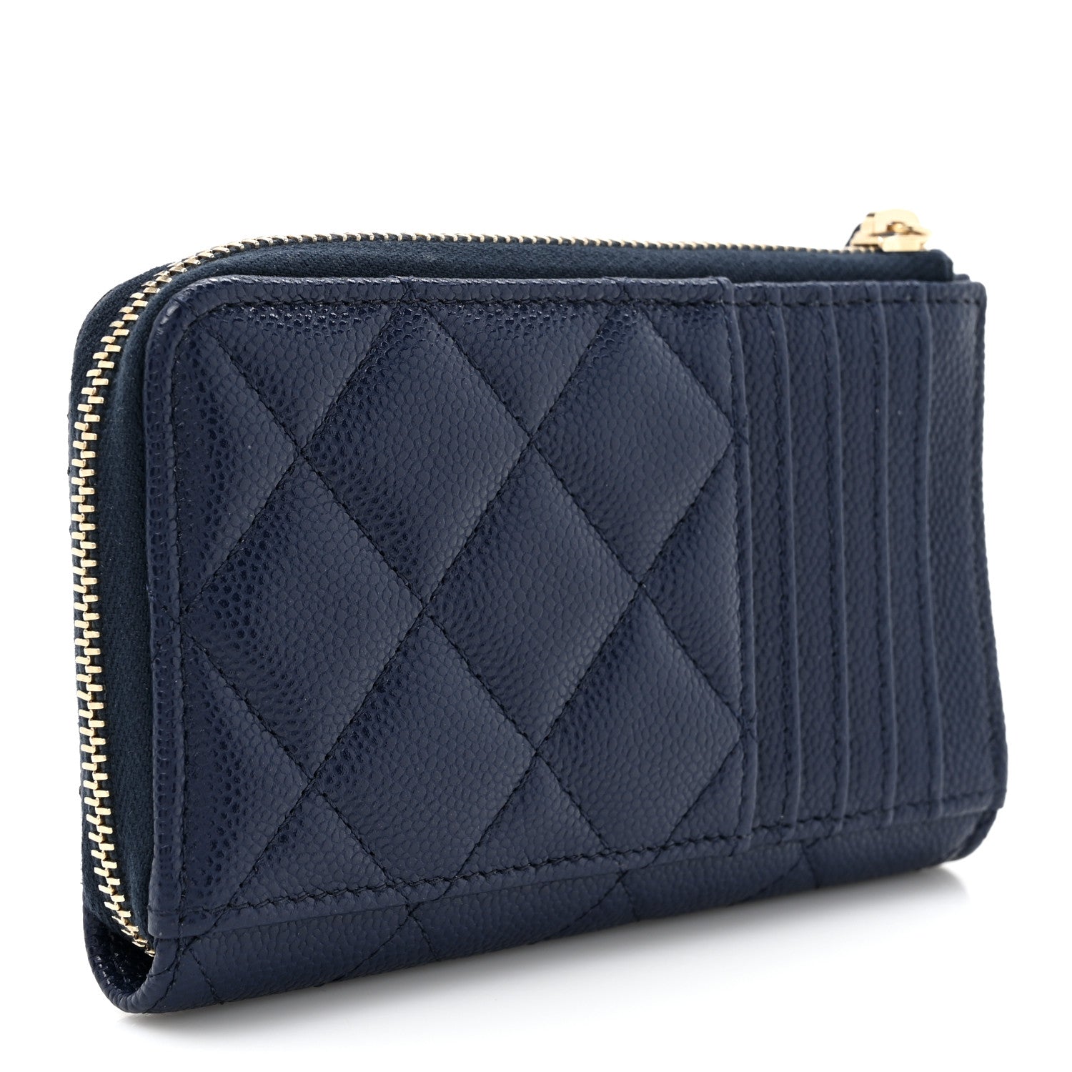Caviar Quilted CC Zip Around  Holder Navy
