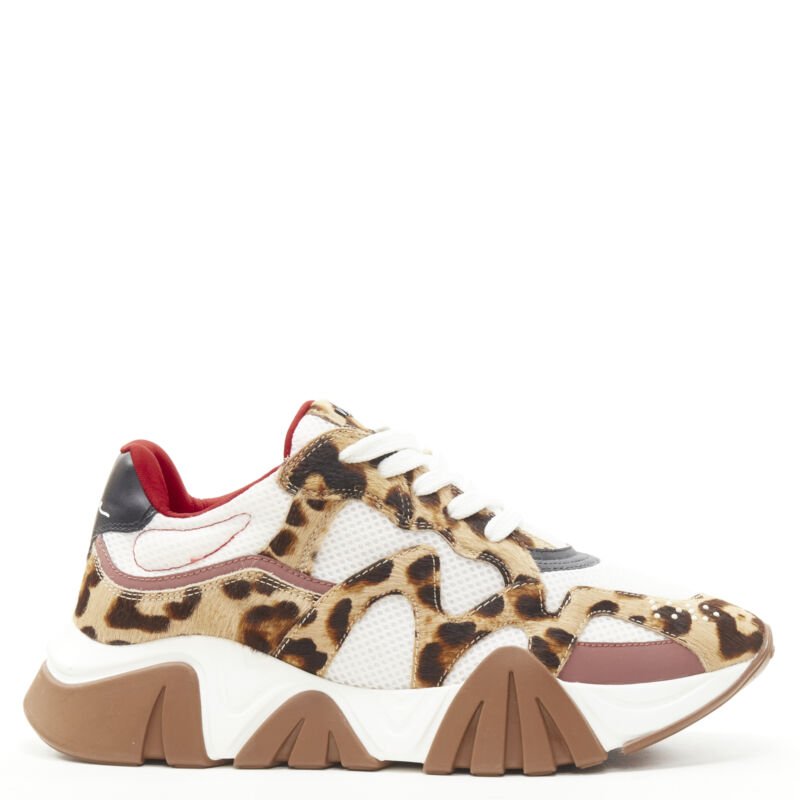 Men's Versace Squalo leopard calfskin mesh chunky sneakers