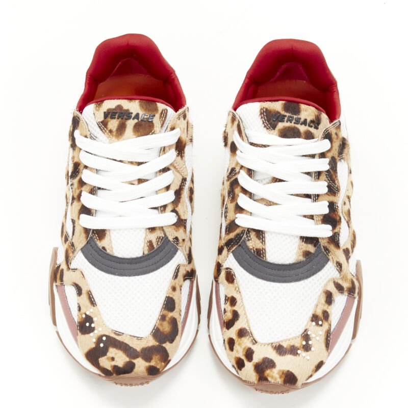 Men's Versace Squalo leopard calfskin mesh chunky sneakers