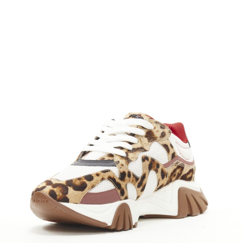 Men's Versace Squalo leopard calfskin mesh chunky sneakers
