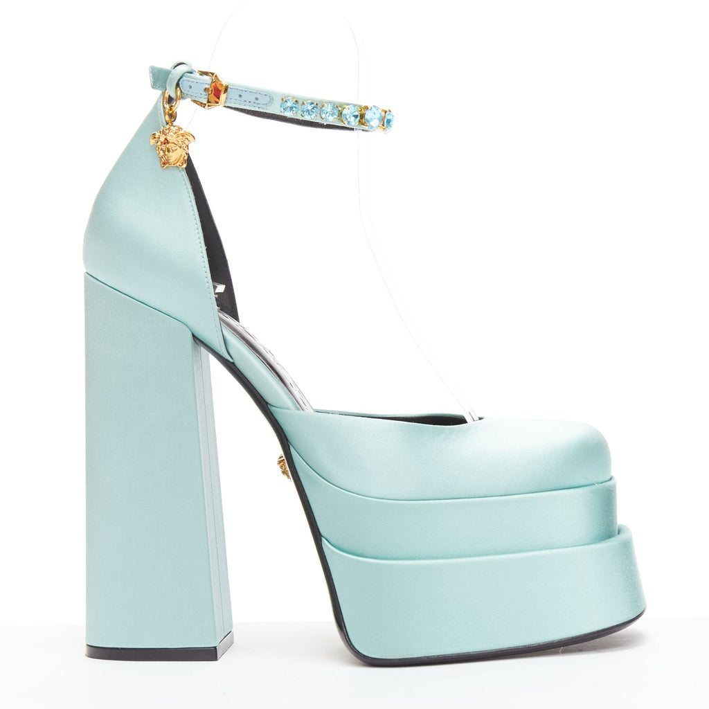 Women's Versace Medusa Aevitas sky satin Medusa charm platform heels